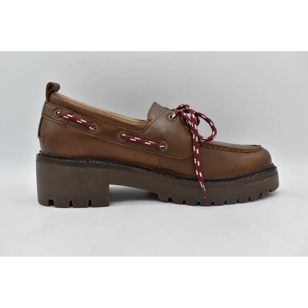 Sperry 2 Eye Women Size 8 Brown Leather Lug Slip On Boat Shoes Coquette Preppy
